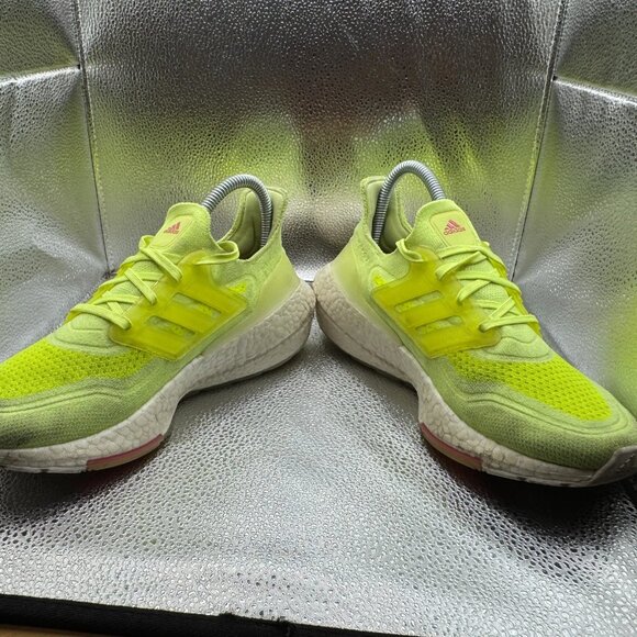 Size 6.5 Adidas Ultraboost 21 Vibrant White Yellow Womens Comfort Running Shoes - Picture 4 of 10